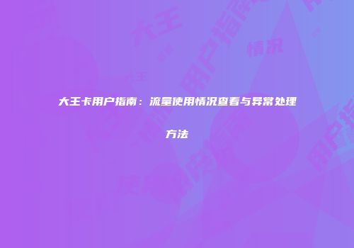 大王卡用户指南：流量使用情况查看与异常处理方法