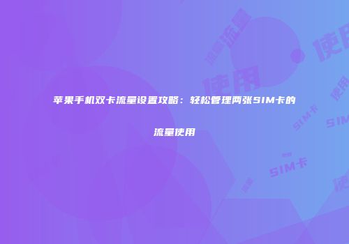 苹果手机双卡流量设置攻略:轻松管理两张SIM卡的流量使用