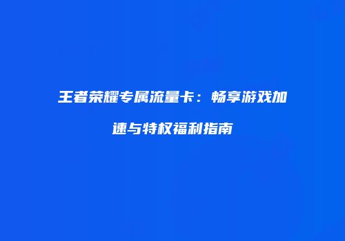 王者荣耀专属流量卡：畅享游戏加速与特权福利指南