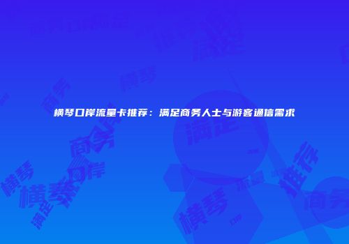 横琴口岸流量卡推荐:满足商务人士与游客通信需求