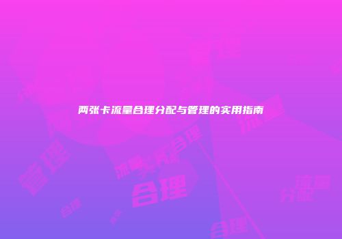 两张卡流量合理分配与管理的实用指南
