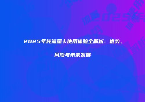 2025年纯流量卡使用体验全解析:优势、风险与未来发展
