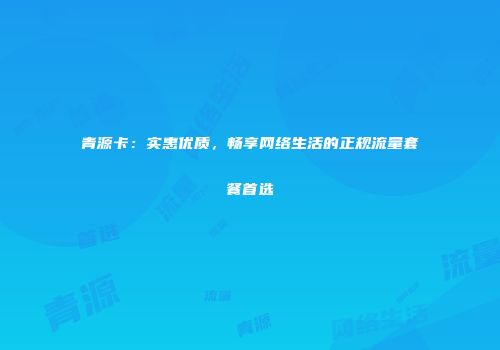 青源卡：实惠优质，畅享网络生活的正规流量套餐首选