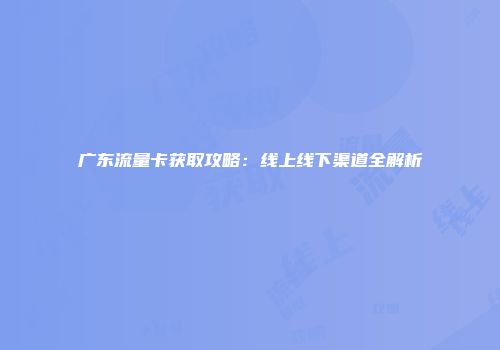 广东流量卡获取攻略:线上线下渠道全解析