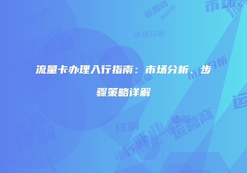 流量卡办理入行指南：市场分析、步骤策略详解