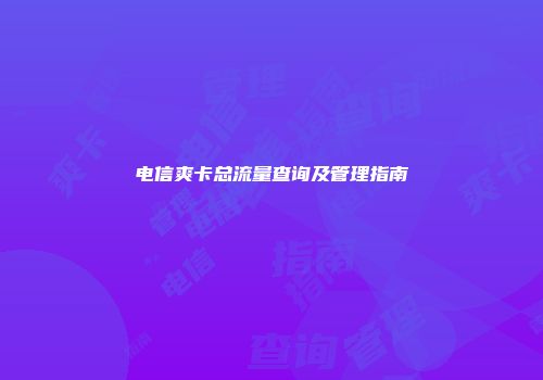 电信爽卡总流量查询及管理指南