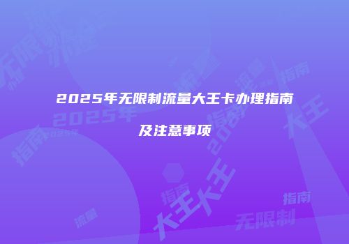 2025年无限制流量大王卡办理指南及注意事项