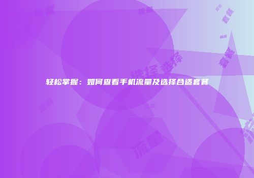 轻松掌握:如何查看手机流量及选择合适套餐