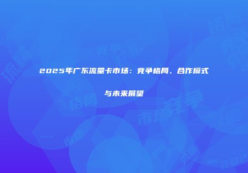 2025年广东流量卡市场:竞争格局、合作模式与未来展望