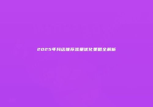 2025年抖店推荐流量优化策略全解析
