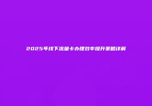 2025年线下流量卡办理效率提升策略详解