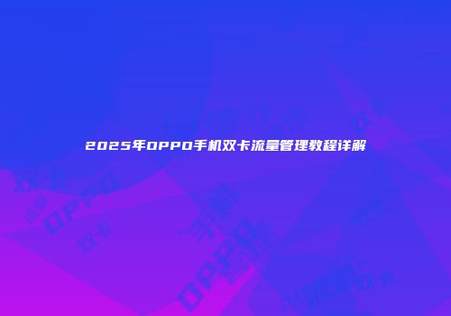 2025年OPPO手机双卡流量管理教程详解