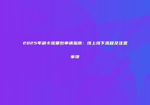 2025年副卡流量包申请指南:线上线下流程及注意事项