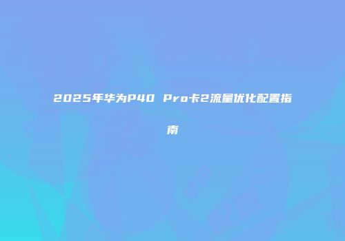 2025年华为P40 Pro卡2流量优化配置指南