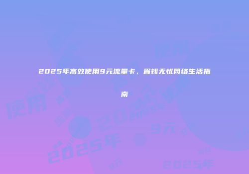2025年高效使用9元流量卡,省钱无忧网络生活指南