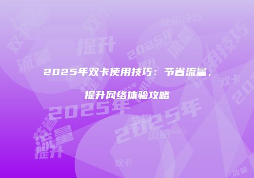 2025年双卡使用技巧:节省流量,提升网络体验攻略