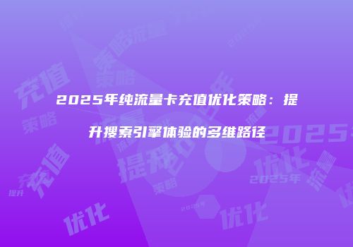 2025年纯流量卡充值优化策略:提升搜索引擎体验的多维路径