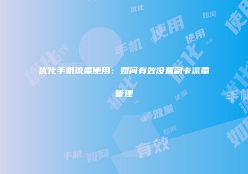 优化手机流量使用：如何有效设置副卡流量管理