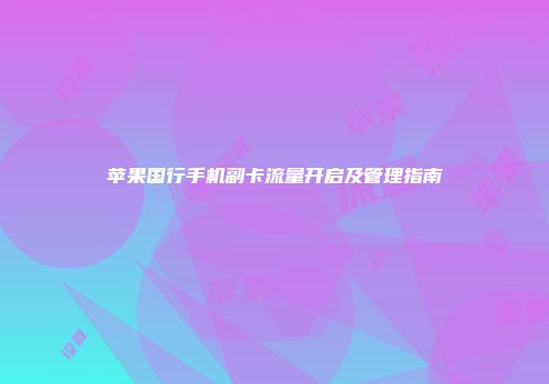 苹果国行手机副卡流量开启及管理指南