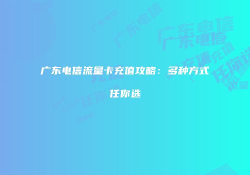 广东电信流量卡充值攻略：多种方式任你选