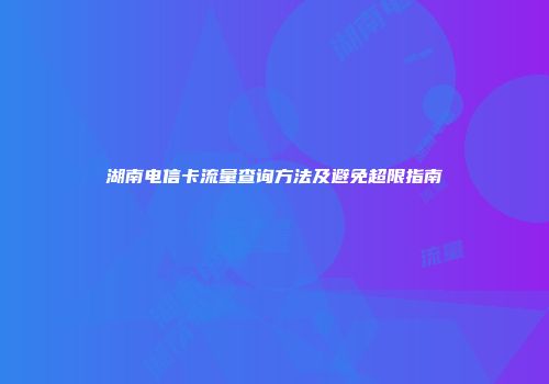 湖南电信卡流量查询方法及避免超限指南