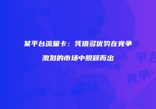 某平台流量卡：凭借多优势在竞争激烈的市场中脱颖而出