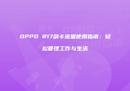 OPPO R17副卡流量使用指南：轻松管理工作与生活