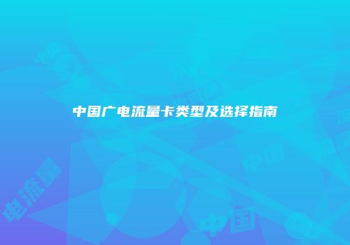 中国广电流量卡类型及选择指南