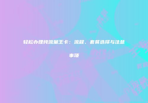 轻松办理纯流量王卡：流程、套餐选择与注意事项