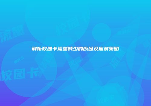解析校园卡流量减少的原因及应对策略