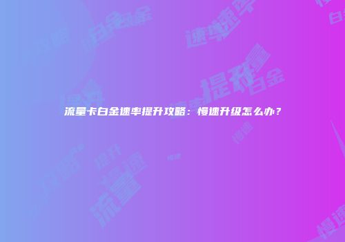 流量卡白金速率提升攻略：慢速升级怎么办？