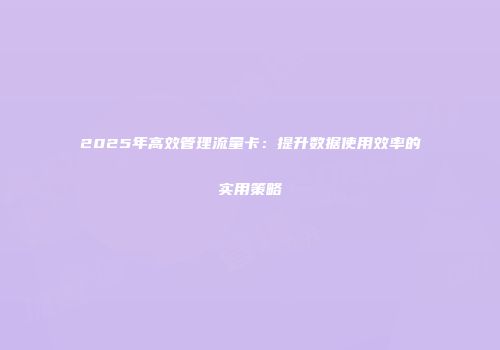 2025年高效管理流量卡：提升数据使用效率的实用策略