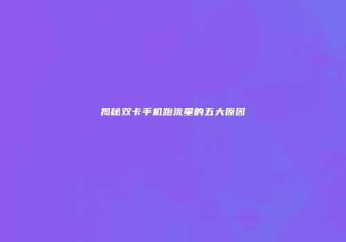 揭秘双卡手机跑流量的五大原因