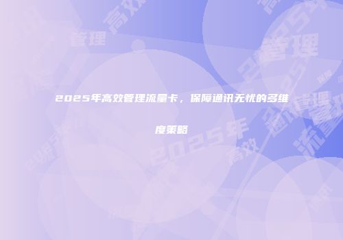 2025年高效管理流量卡，保障通讯无忧的多维度策略