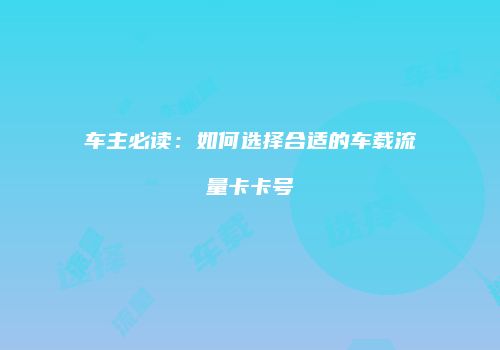 车主必读:如何选择合适的车载流量卡卡号