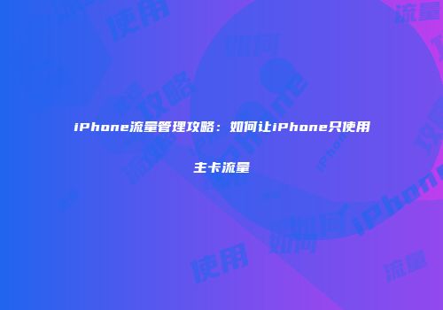 iPhone流量管理攻略:如何让iPhone只使用主卡流量