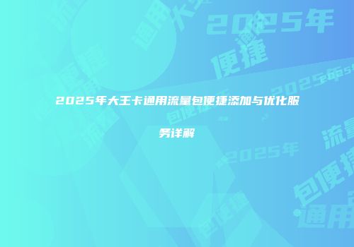 2025年大王卡通用流量包便捷添加与优化服务详解
