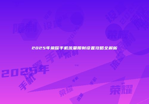 2025年荣耀手机流量限制设置攻略全解析
