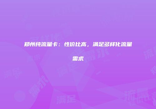 郑州纯流量卡:性价比高,满足多样化流量需求