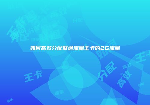 如何高效分配联通流量王卡的2G流量
