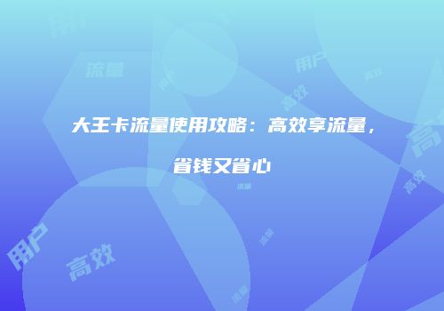 大王卡流量使用攻略:高效享流量,省钱又省心