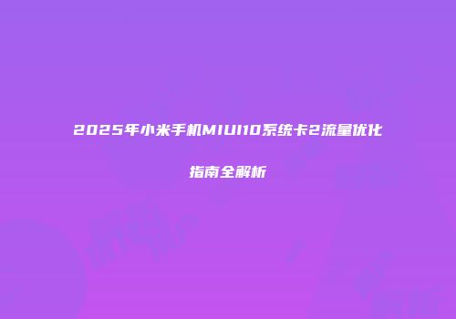 2025年小米手机MIUI10系统卡2流量优化指南全解析