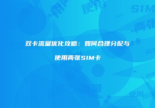 双卡流量优化攻略：如何合理分配与使用两张SIM卡