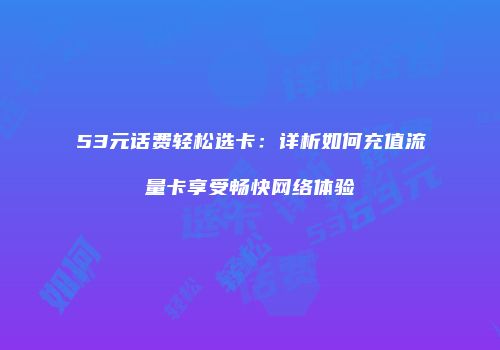 53元话费轻松选卡：详析如何充值流量卡享受畅快网络体验
