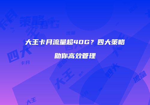 大王卡月流量超40G？四大策略助你高效管理