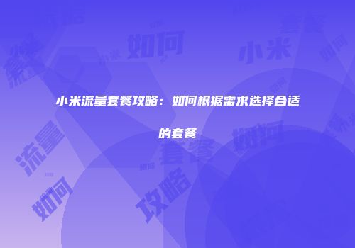 小米流量套餐攻略：如何根据需求选择合适的套餐