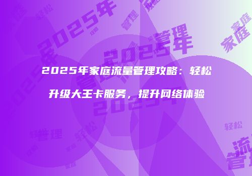2025年家庭流量管理攻略:轻松升级大王卡服务,提升网络体验