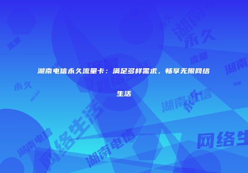 湖南电信永久流量卡:满足多样需求,畅享无限网络生活