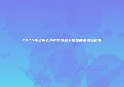 2025年查询无手机号流量卡信息的多途径指南