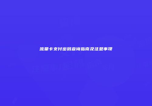 流量卡支付密码查询指南及注意事项